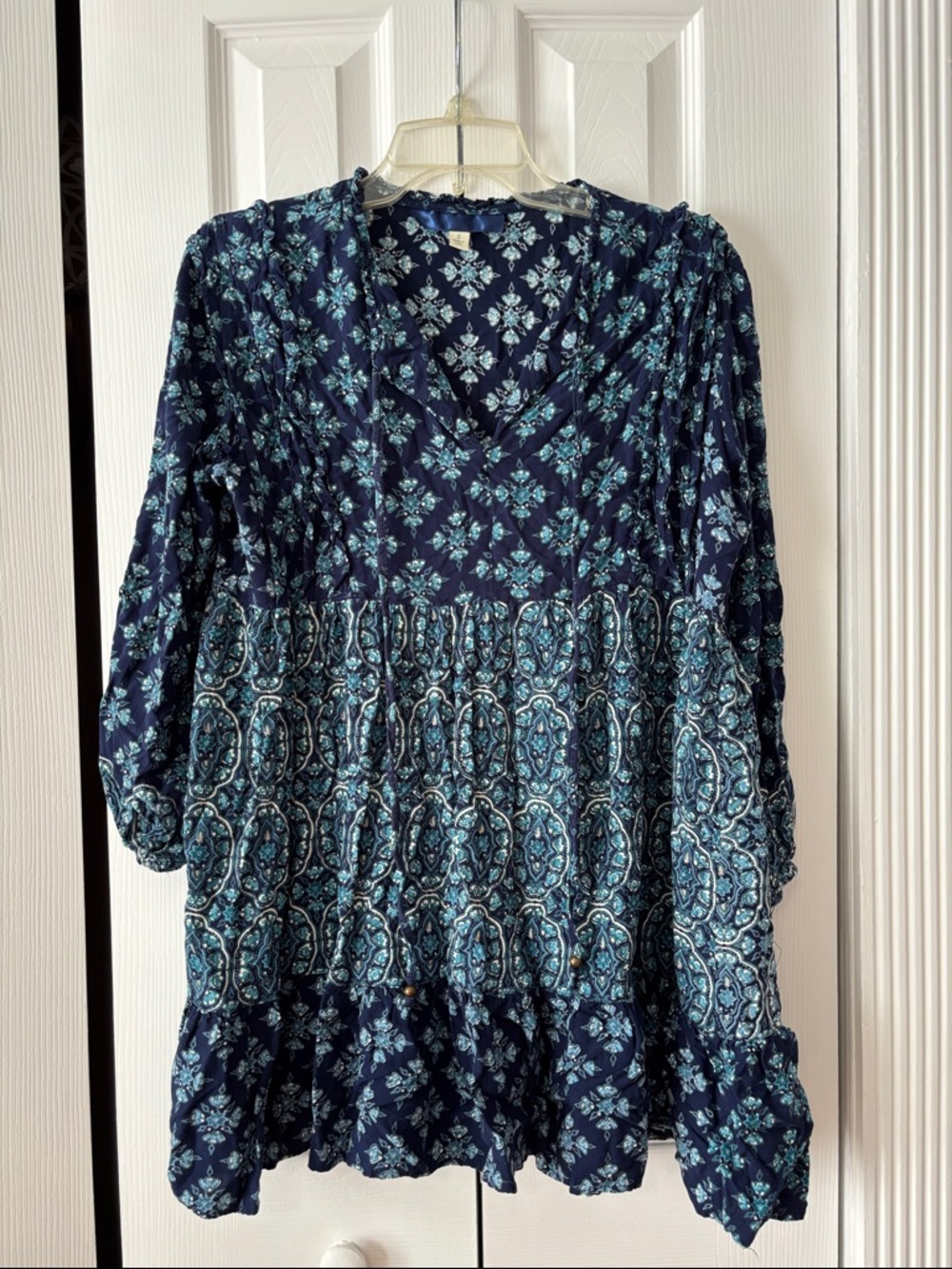 Navy Blue Floral Paisley Boho Tunic